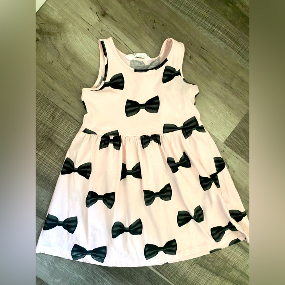 H & M Light Pink Black Bows Girls Toddler Dress Size 4-6T - Picture 1 of 4